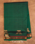 Bottle Green Pure Kanchipuram Silk Cotton Handloom Saree
