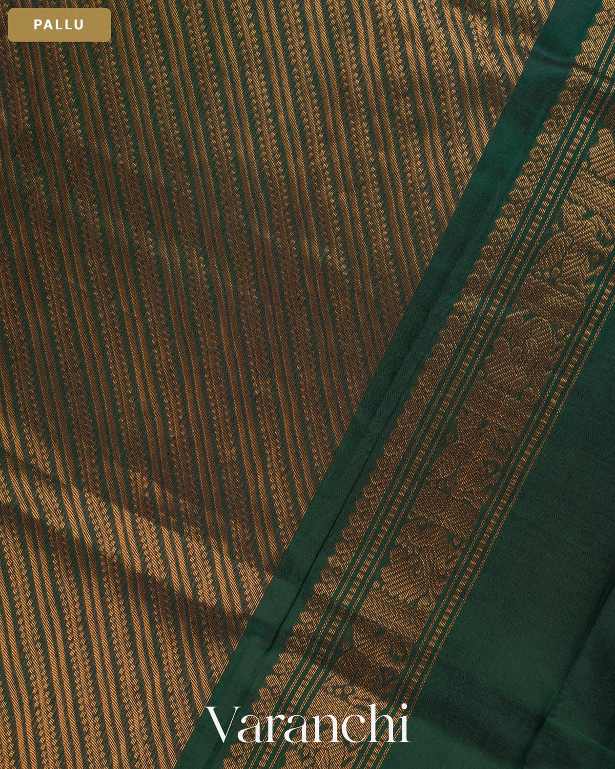 Bottle Green Pure Kanchipuram Silk Cotton Handloom Saree — Pallu