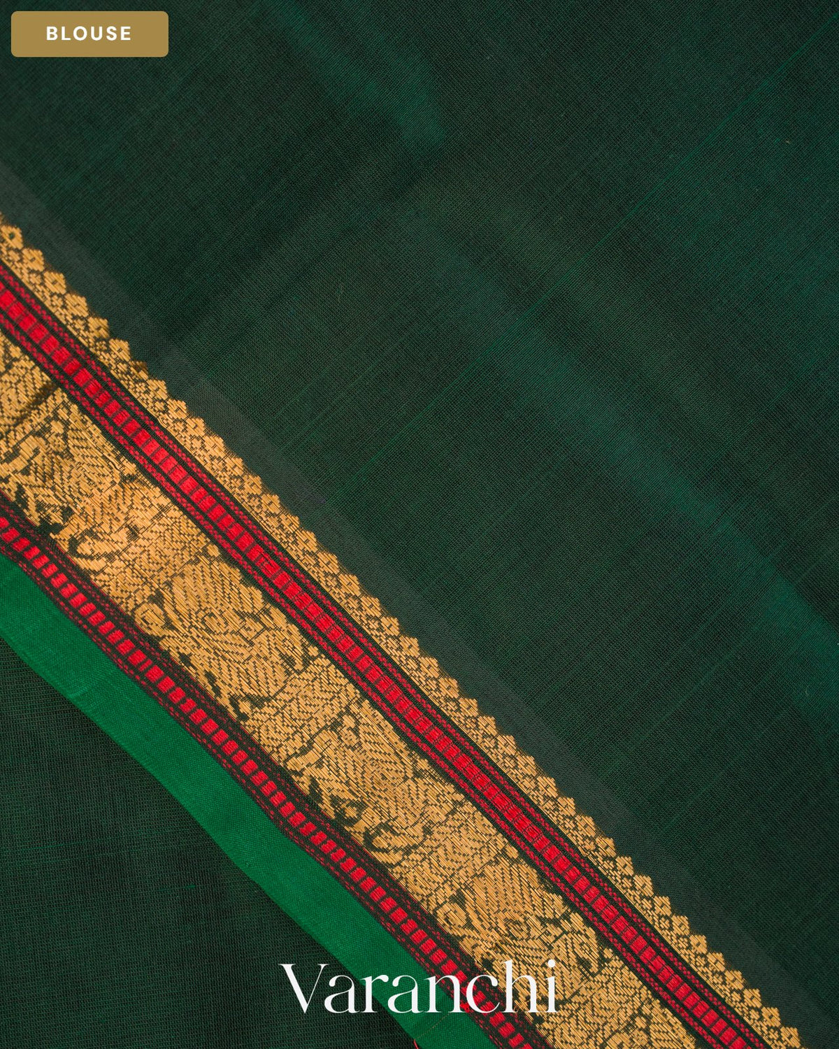 Bottle Green Pure Kanchipuram Silk Cotton Handloom Saree — Blouse