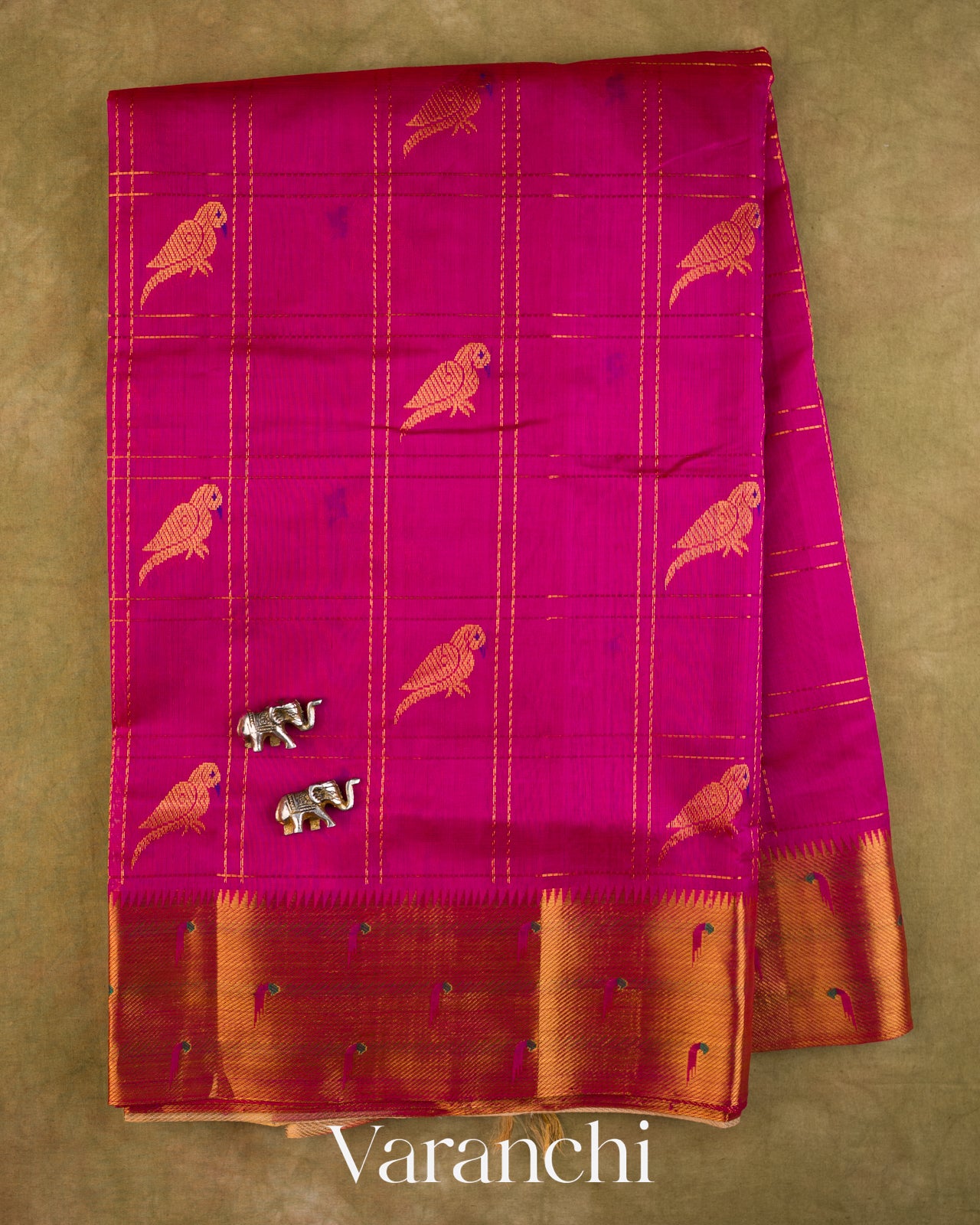 Magenta Checkered Pure Kanchipuram Silk Cotton Handloom Saree