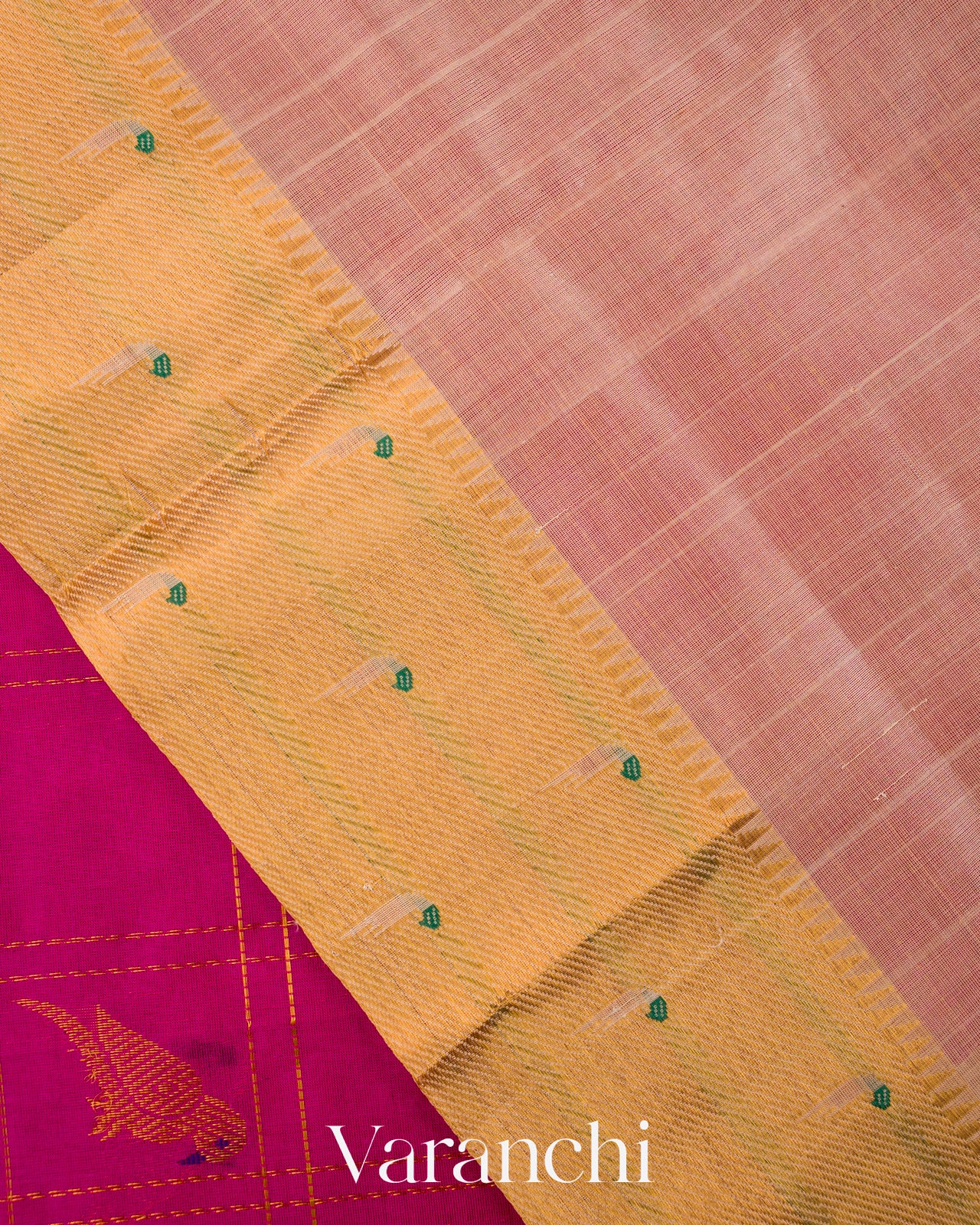 Magenta Checkered Pure Kanchipuram Silk Cotton Handloom Saree