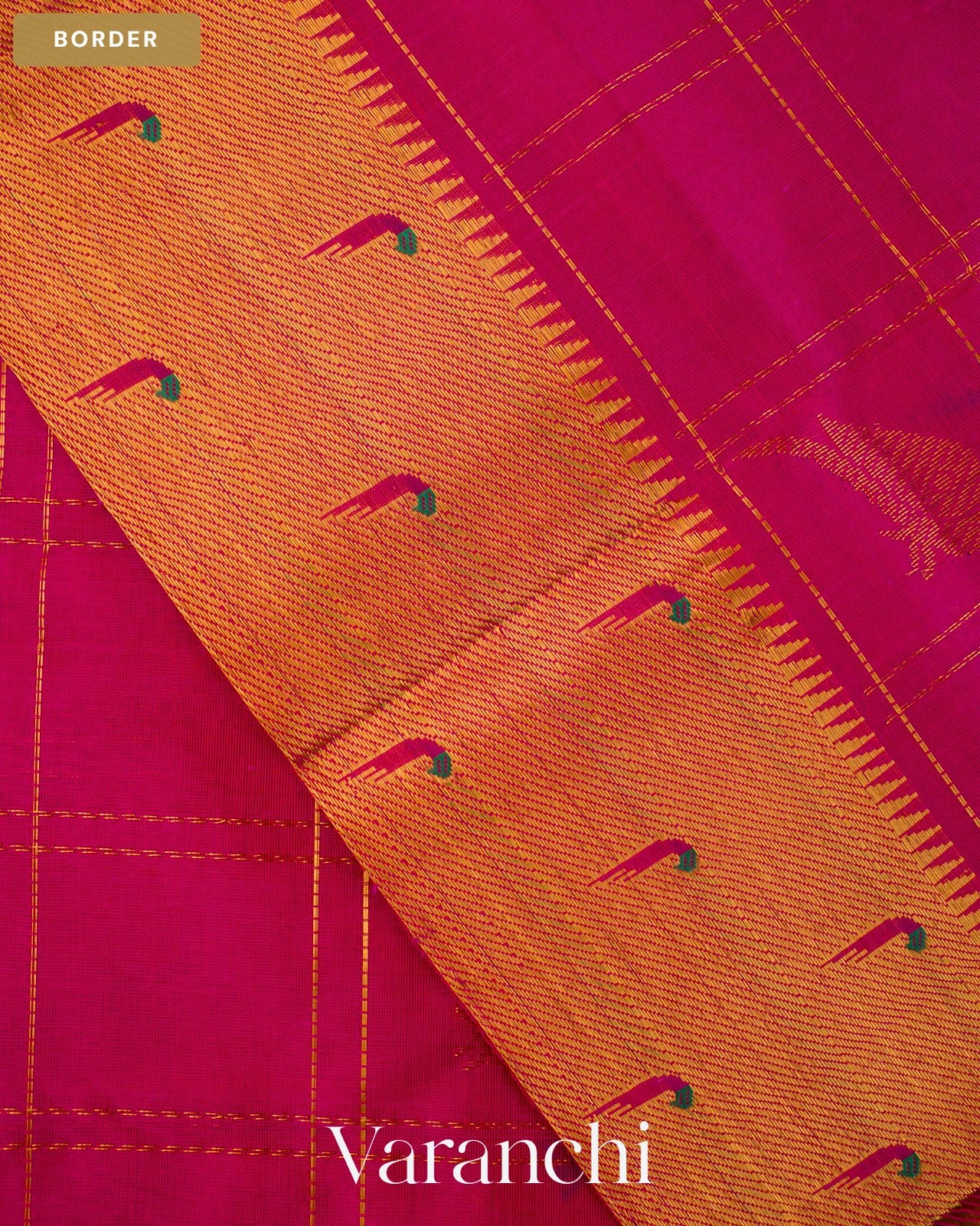 Magenta Paithani Pure Kanchipuram Silk Cotton Handloom Saree — Border