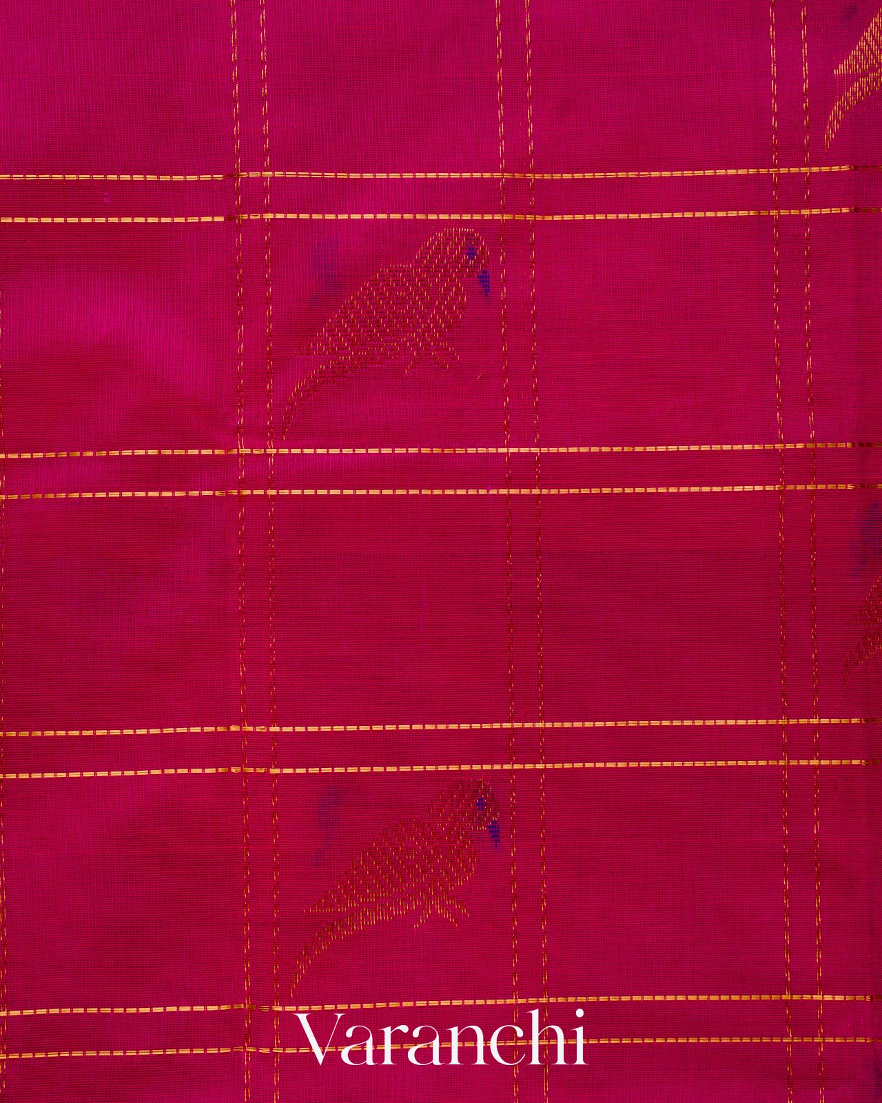 Magenta Checkered Pure Kanchipuram Silk Cotton Handloom Saree