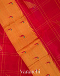 Crimson Red Checkered Pure Kanchipuram Silk Cotton Handloom Saree