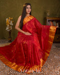 Crimson Red Paithani Pure Kanchipuram Silk Cotton Handloom Saree — Draped