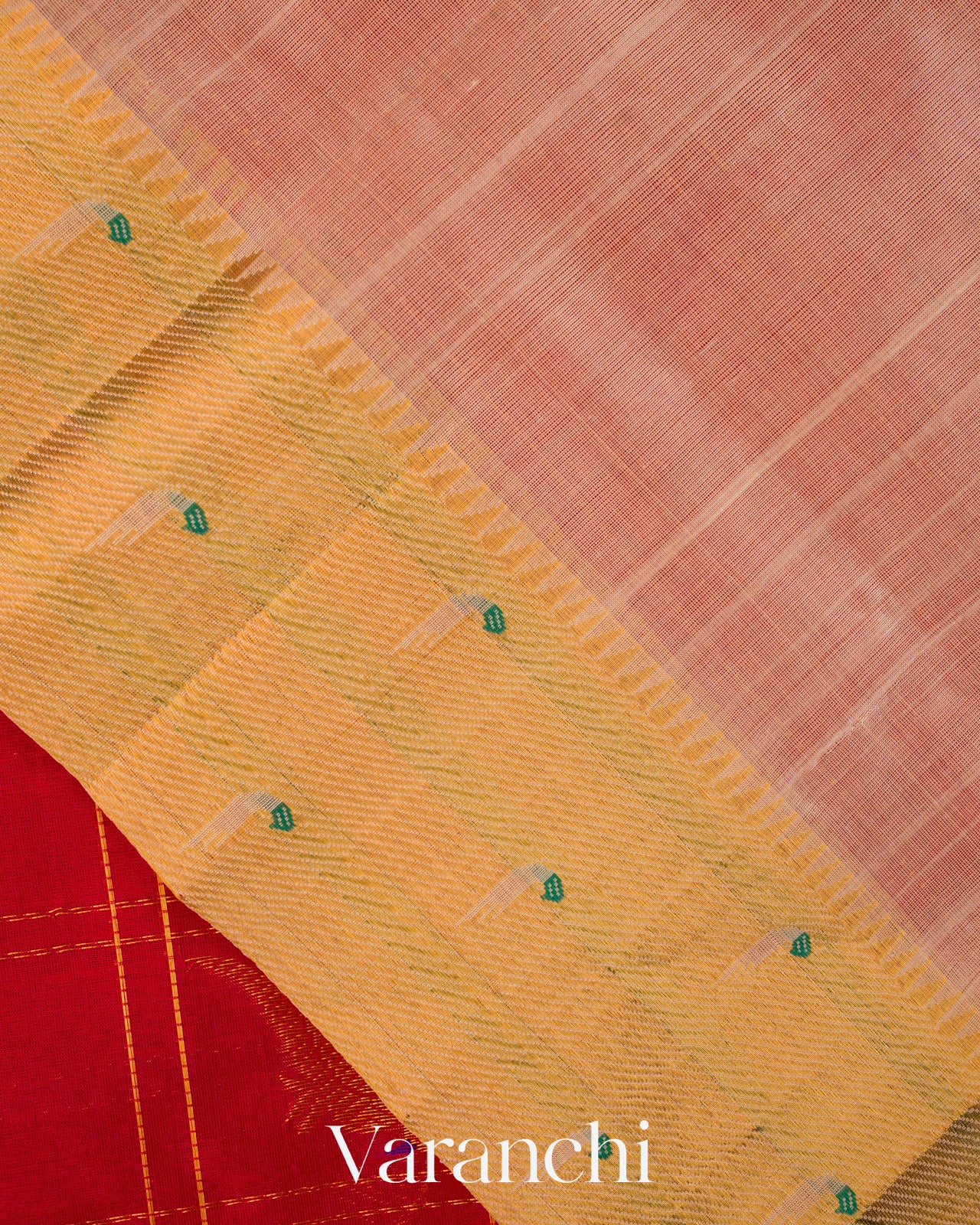 Crimson Red Checkered Pure Kanchipuram Silk Cotton Handloom Saree