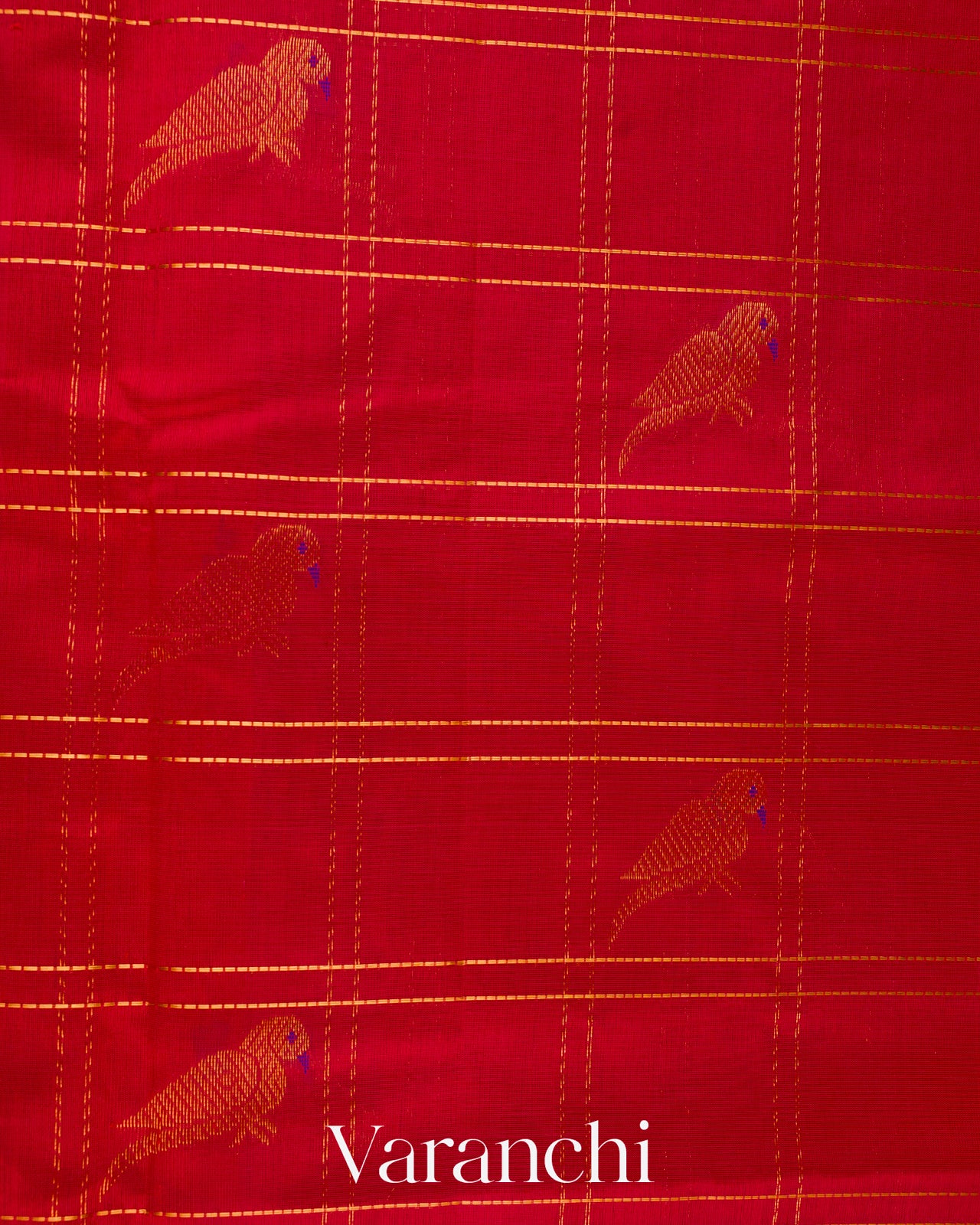 Crimson Red Checkered Pure Kanchipuram Silk Cotton Handloom Saree