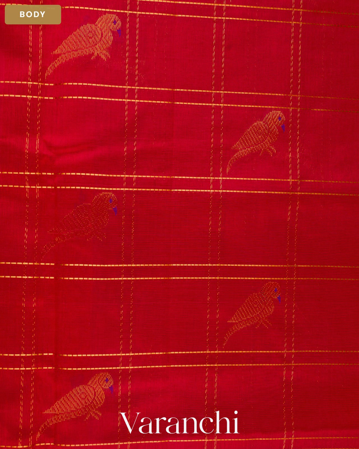Crimson Red Paithani Pure Kanchipuram Silk Cotton Handloom Saree — Body