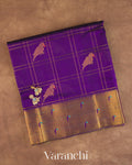 Purple Checkered Pure Kanchipuram Silk Cotton Handloom Saree