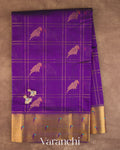 Purple Checkered Pure Kanchipuram Silk Cotton Handloom Saree