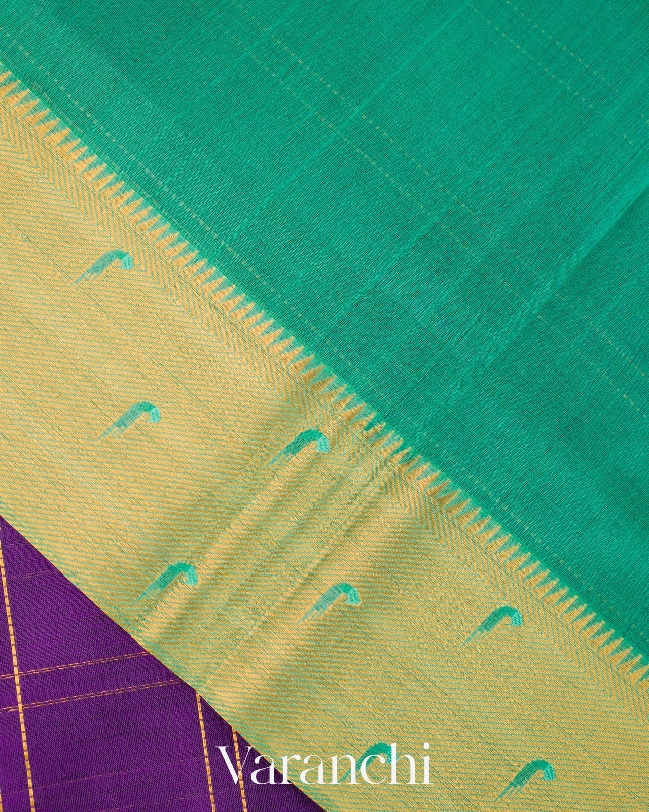 Purple Checkered Pure Kanchipuram Silk Cotton Handloom Saree