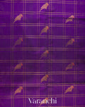 Purple Checkered Pure Kanchipuram Silk Cotton Handloom Saree