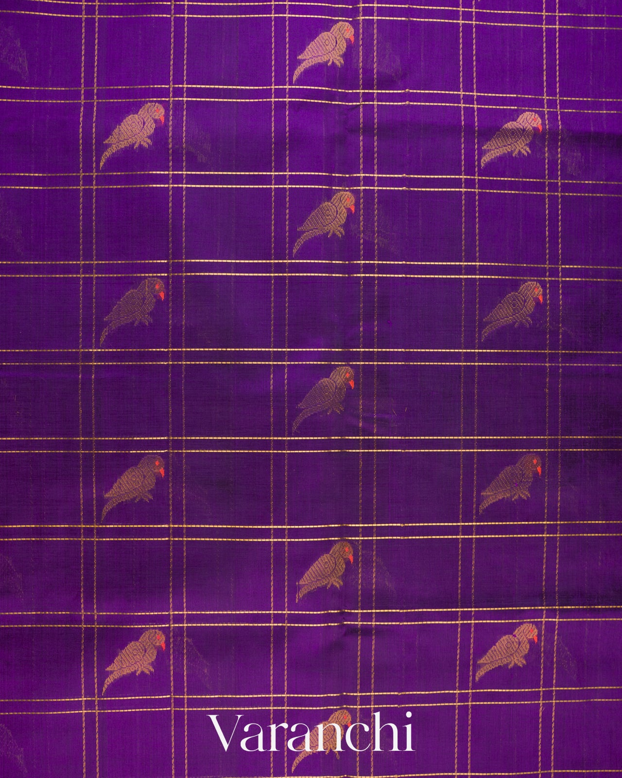 Purple Checkered Pure Kanchipuram Silk Cotton Handloom Saree