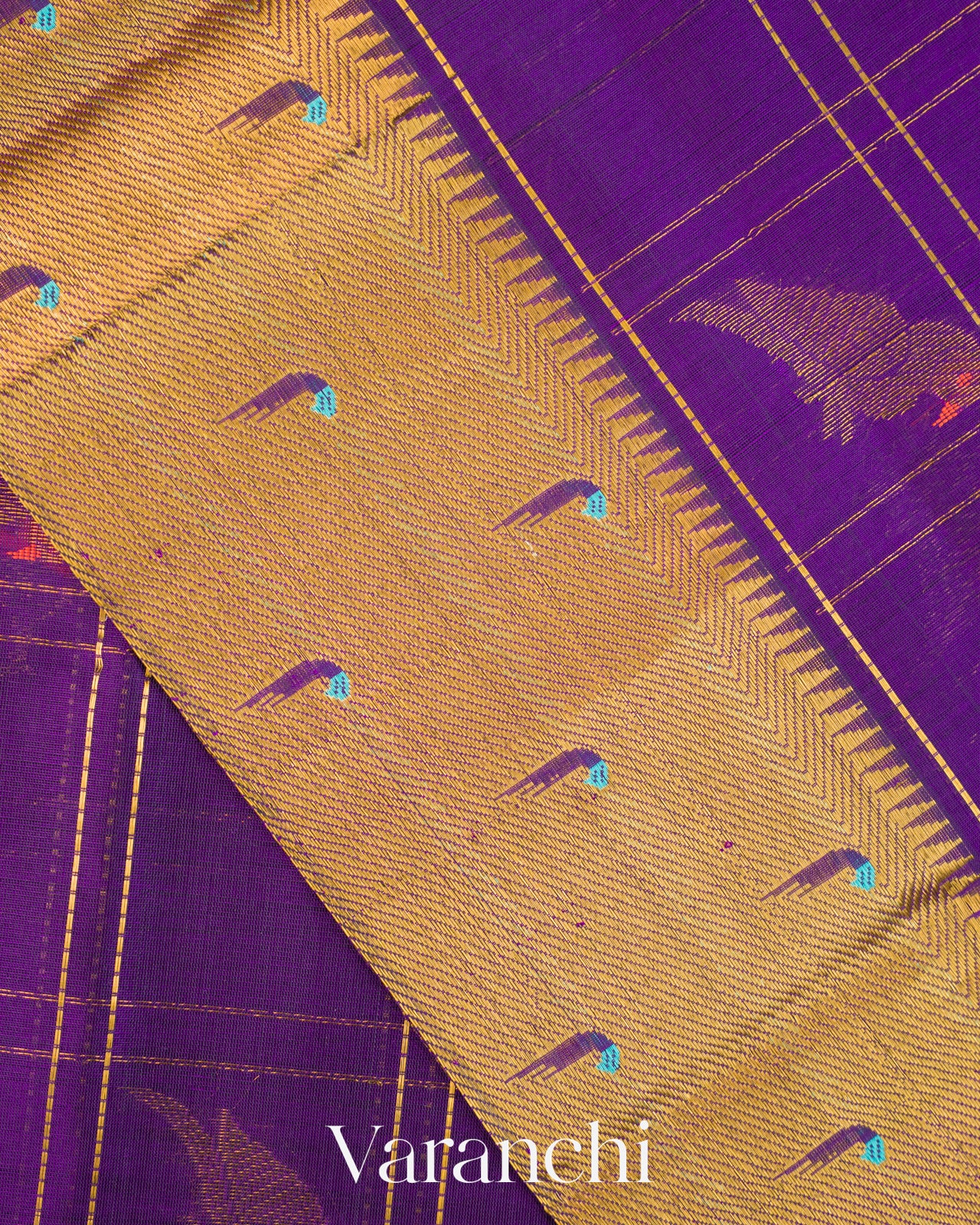 Purple Checkered Pure Kanchipuram Silk Cotton Handloom Saree