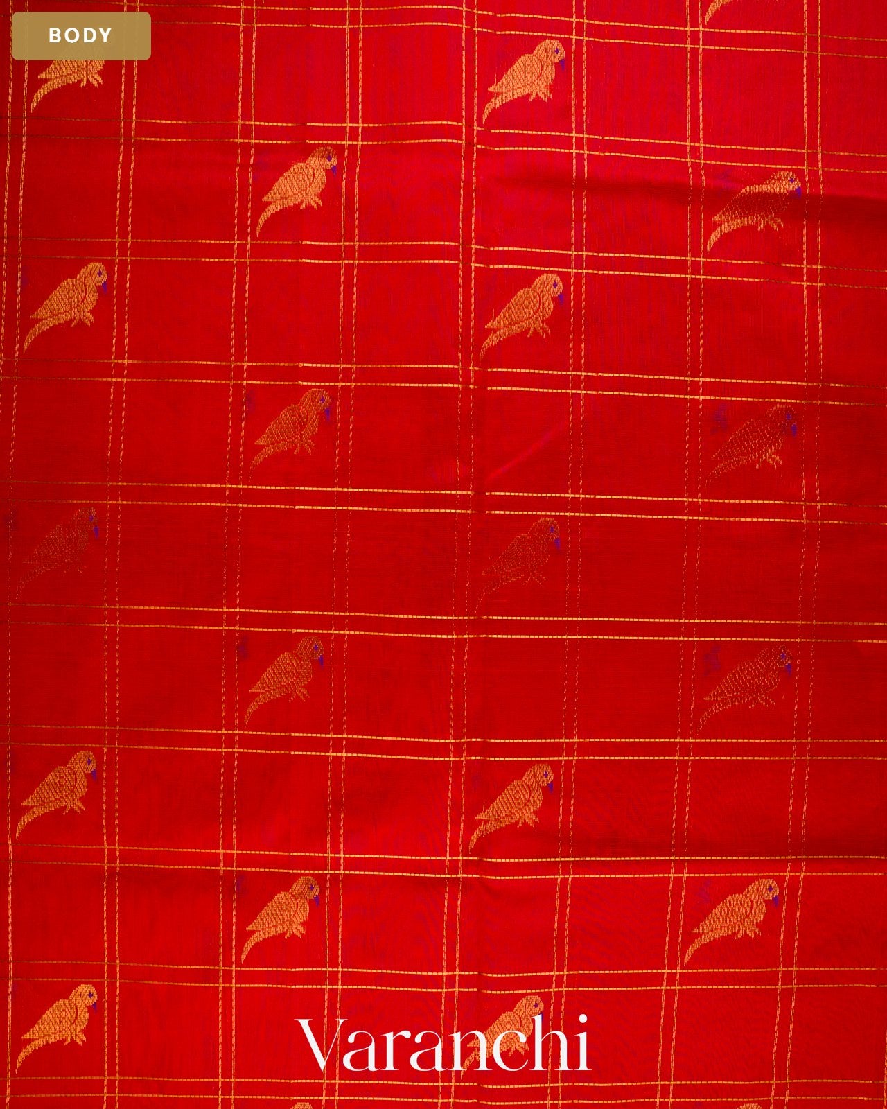 Chilly Red Paithani Pure Kanchipuram Silk Cotton Handloom Saree — Body