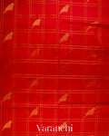 Crimson Red Checkered Pure Kanchipuram Silk Cotton Handloom Saree