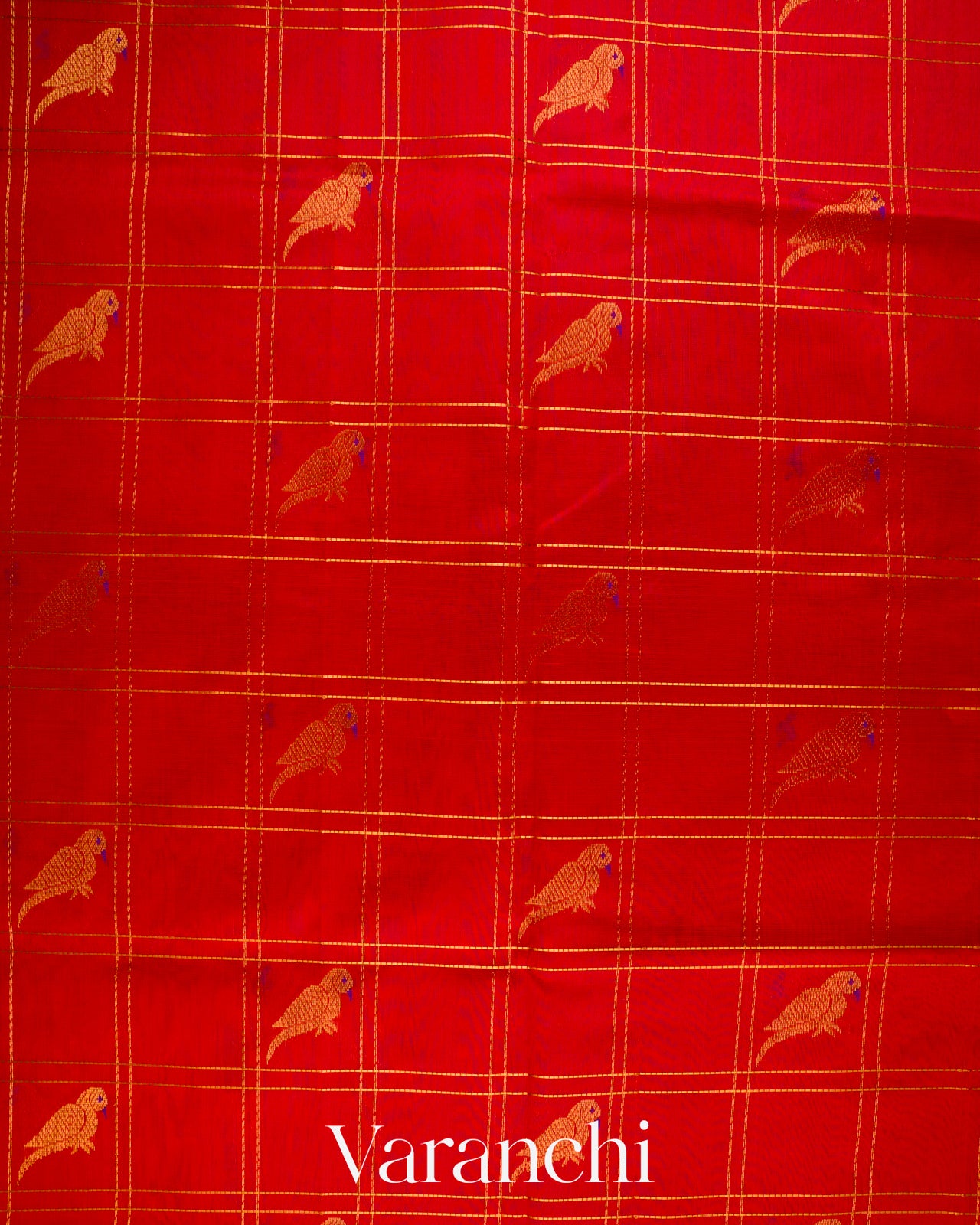 Crimson Red Checkered Pure Kanchipuram Silk Cotton Handloom Saree