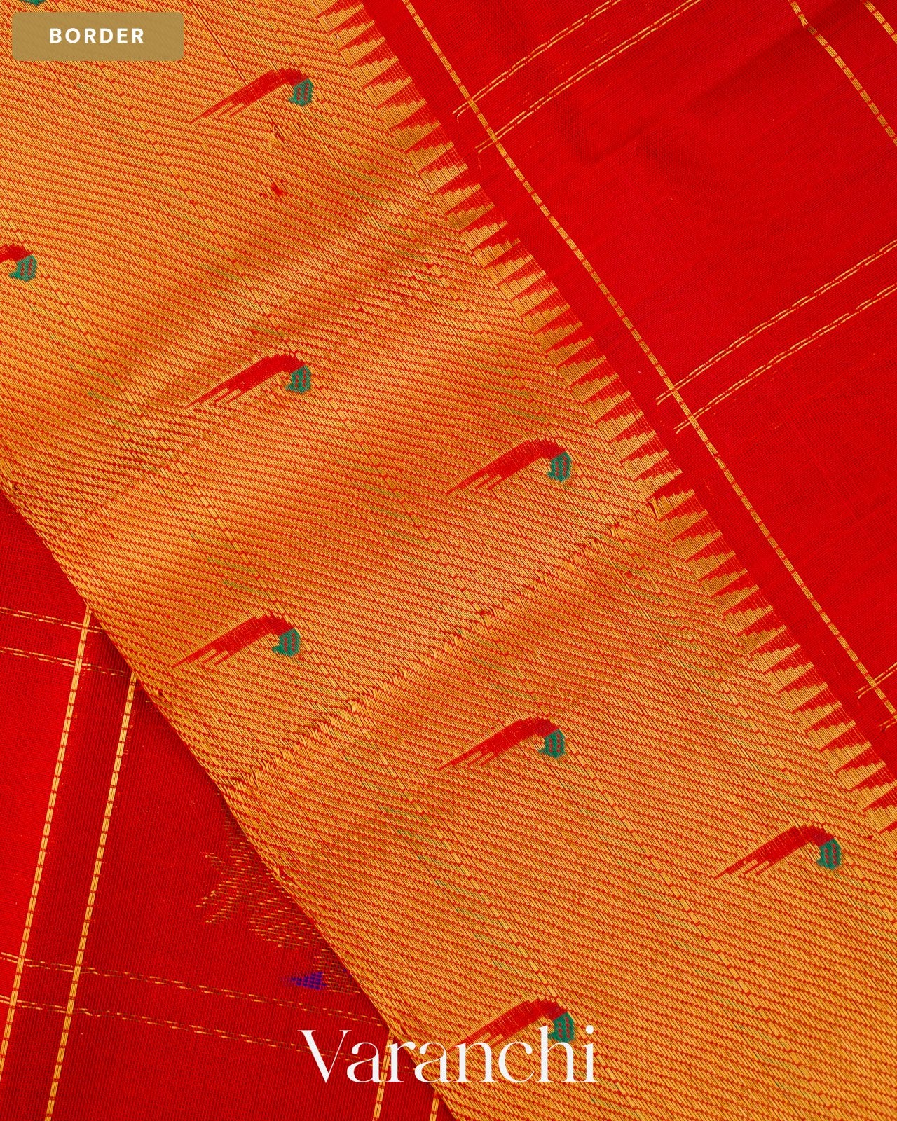 Chilly Red Paithani Pure Kanchipuram Silk Cotton Handloom Saree — Border