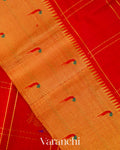 Crimson Red Checkered Pure Kanchipuram Silk Cotton Handloom Saree