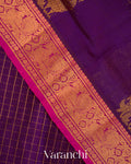 Purple Checkered Pure Kanchipuram Silk Cotton Handloom Saree
