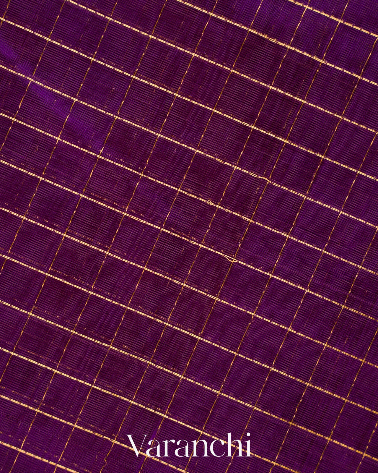 Purple Checkered Pure Kanchipuram Silk Cotton Handloom Saree