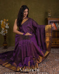 Purple Checkered Pure Kanchipuram Silk Cotton Handloom Saree — Draped