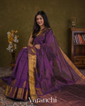 Purple Checkered Pure Kanchipuram Silk Cotton Handloom Saree — Draped
