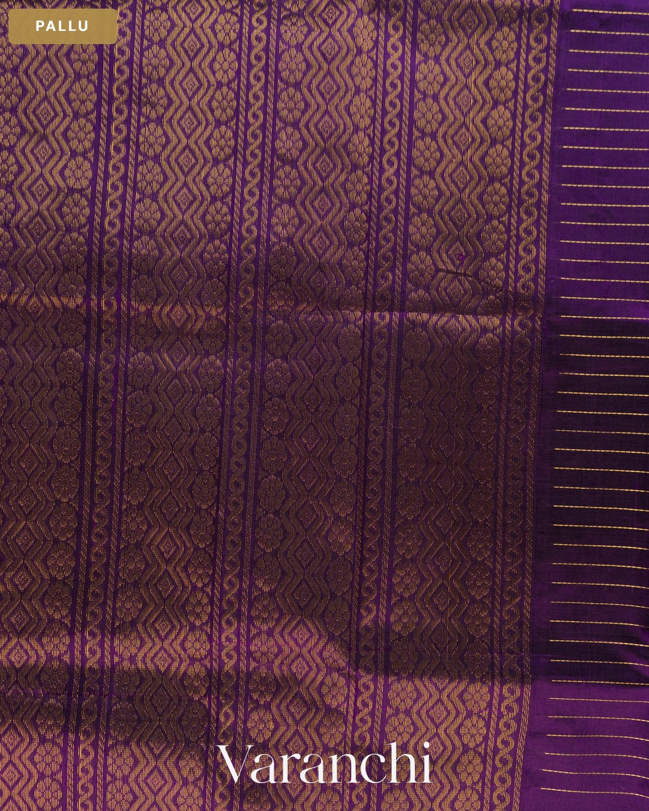 Purple Checkered Pure Kanchipuram Silk Cotton Handloom Saree — Pallu