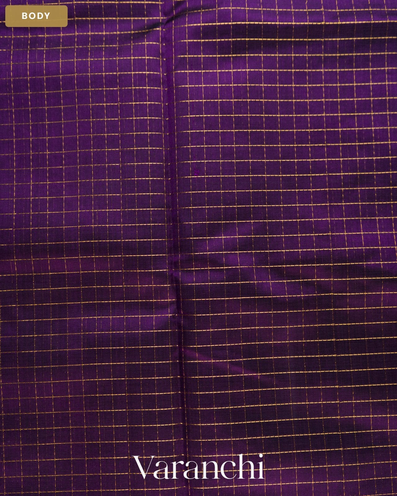 Purple Checkered Pure Kanchipuram Silk Cotton Handloom Saree — Body