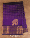 Purple Checkered Pure Kanchipuram Silk Cotton Handloom Saree — Full Saree