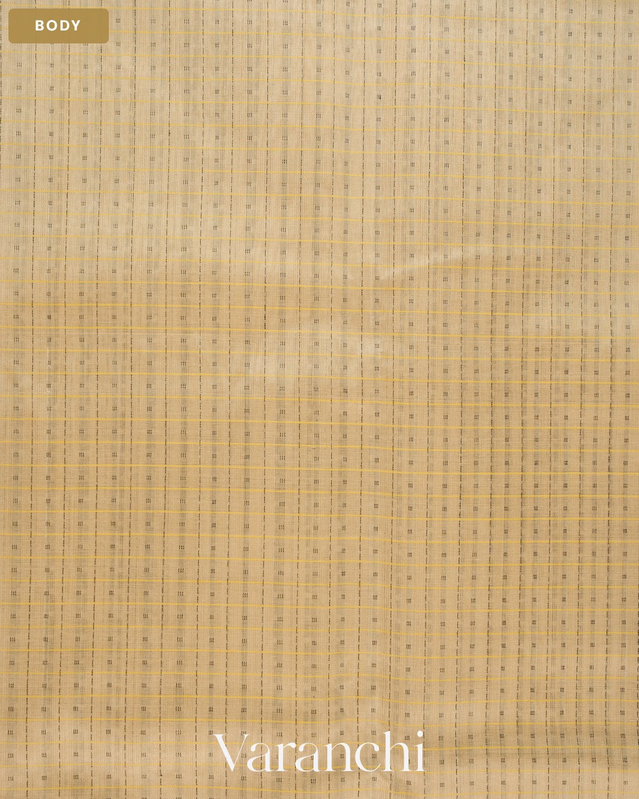 Cream Checkered Pure Kanchipuram Silk Cotton Handloom Saree — Body