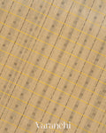 Cream Checkered Pure Kanchipuram Silk Cotton Handloom Saree