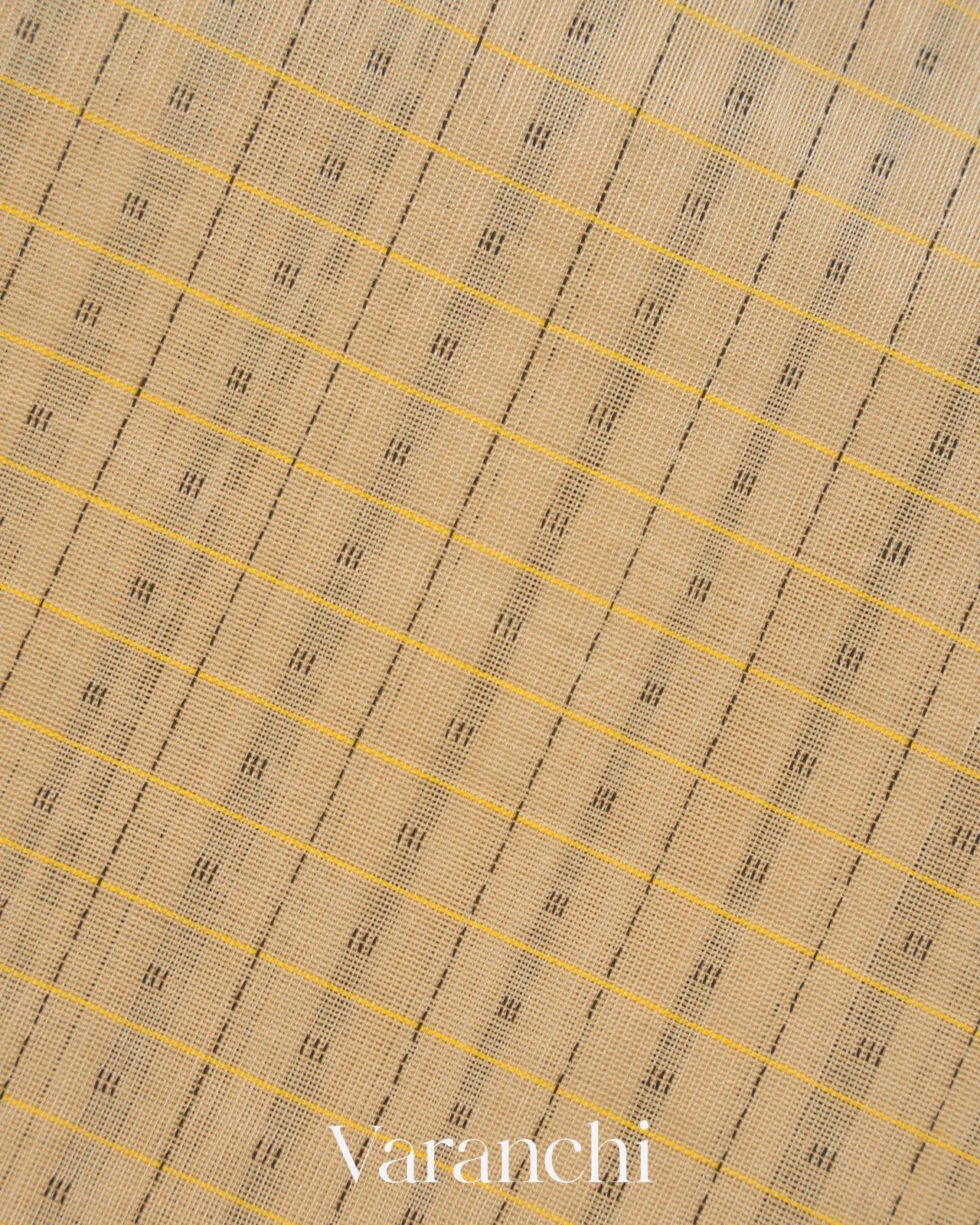 Cream Checkered Pure Kanchipuram Silk Cotton Handloom Saree
