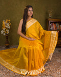 Mustard Yellow  Lakshadeepam Pure Kanchipuram Silk Cotton Handloom Saree — Draped