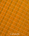 Mustard Yellow Checkered Pure Kanchipuram Silk Cotton Handloom Saree