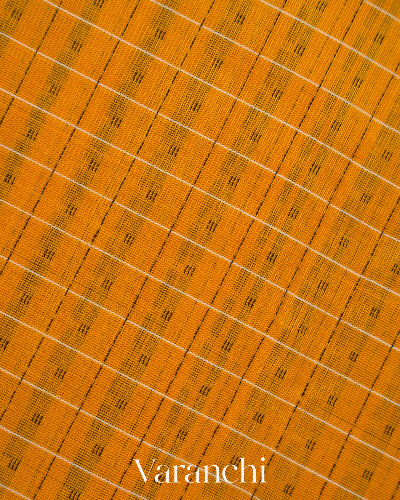 Mustard Yellow Checkered Pure Kanchipuram Silk Cotton Handloom Saree