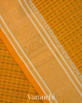 Mustard Yellow Checkered Pure Kanchipuram Silk Cotton Handloom Saree