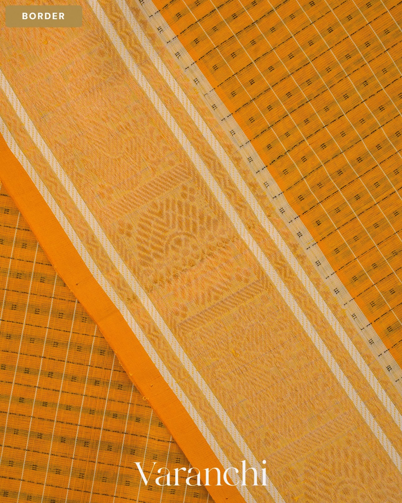 Mustard Yellow  Lakshadeepam Pure Kanchipuram Silk Cotton Handloom Saree — Border