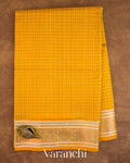 Mustard Yellow Checkered Pure Kanchipuram Silk Cotton Handloom Saree