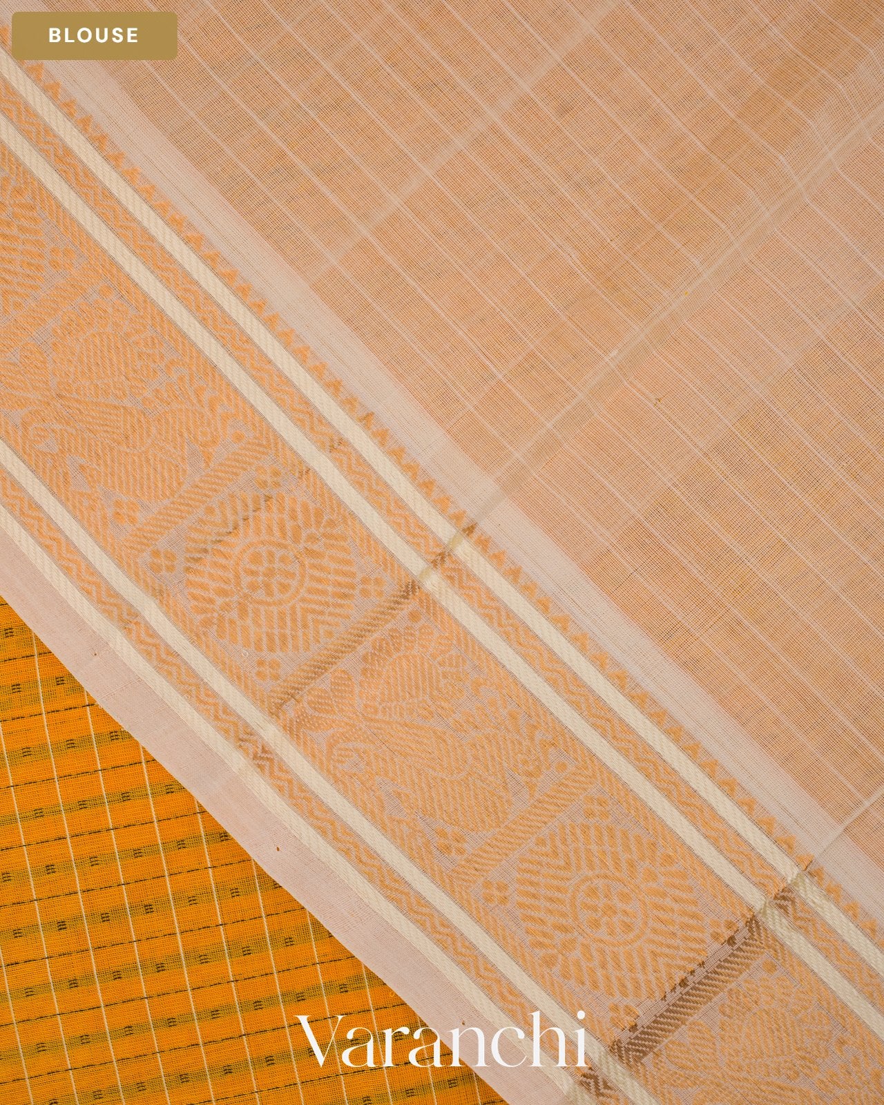 Mustard Yellow  Lakshadeepam Pure Kanchipuram Silk Cotton Handloom Saree — Blouse