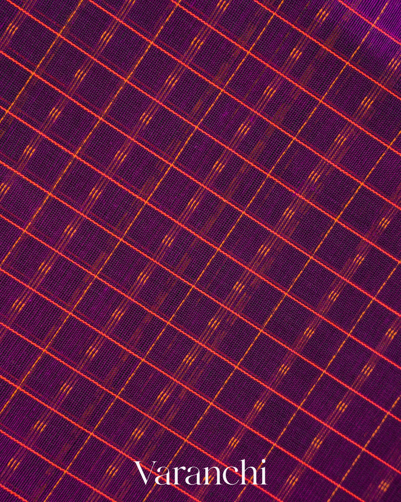 Royal Purple Checkered Pure Kanchipuram Silk Cotton Handloom Saree