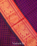 Royal Purple Checkered Pure Kanchipuram Silk Cotton Handloom Saree