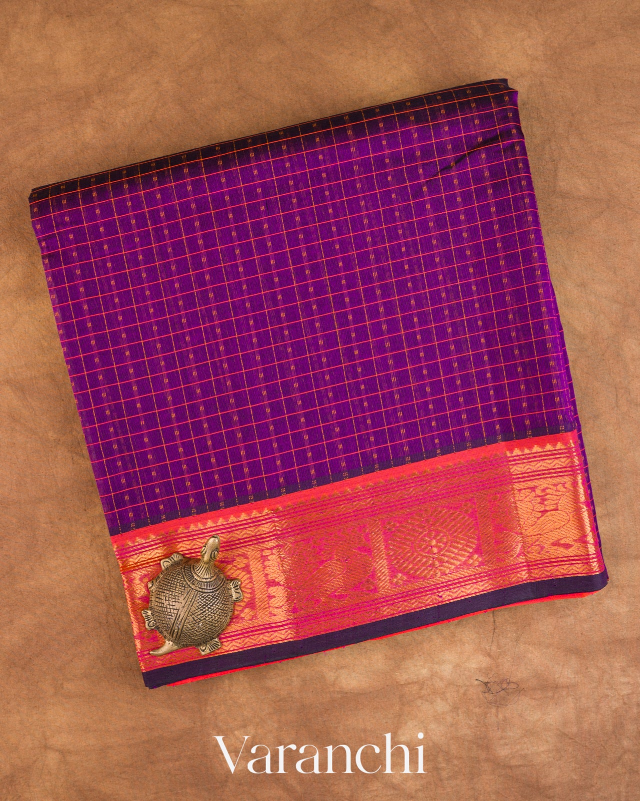 Royal Purple Checkered Pure Kanchipuram Silk Cotton Handloom Saree
