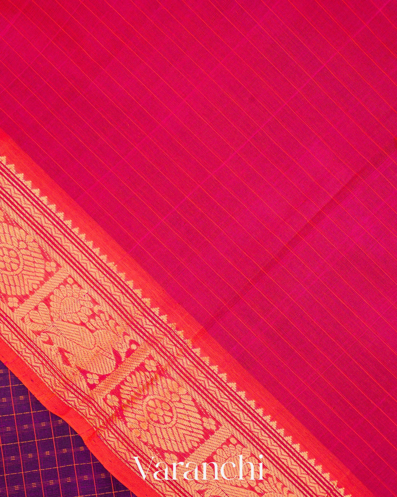 Royal Purple Checkered Pure Kanchipuram Silk Cotton Handloom Saree