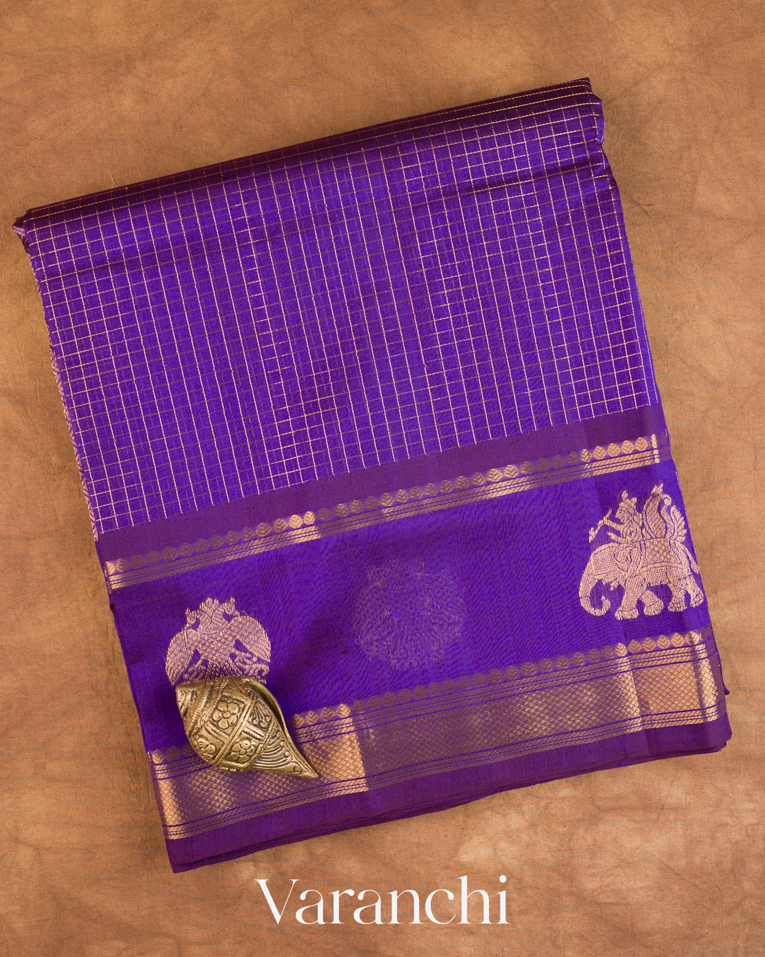 Royal Purple Checkered Pure Kanchipuram Silk Cotton Handloom Saree