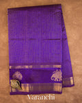 Royal Purple Checkered Pure Kanchipuram Silk Cotton Handloom Saree