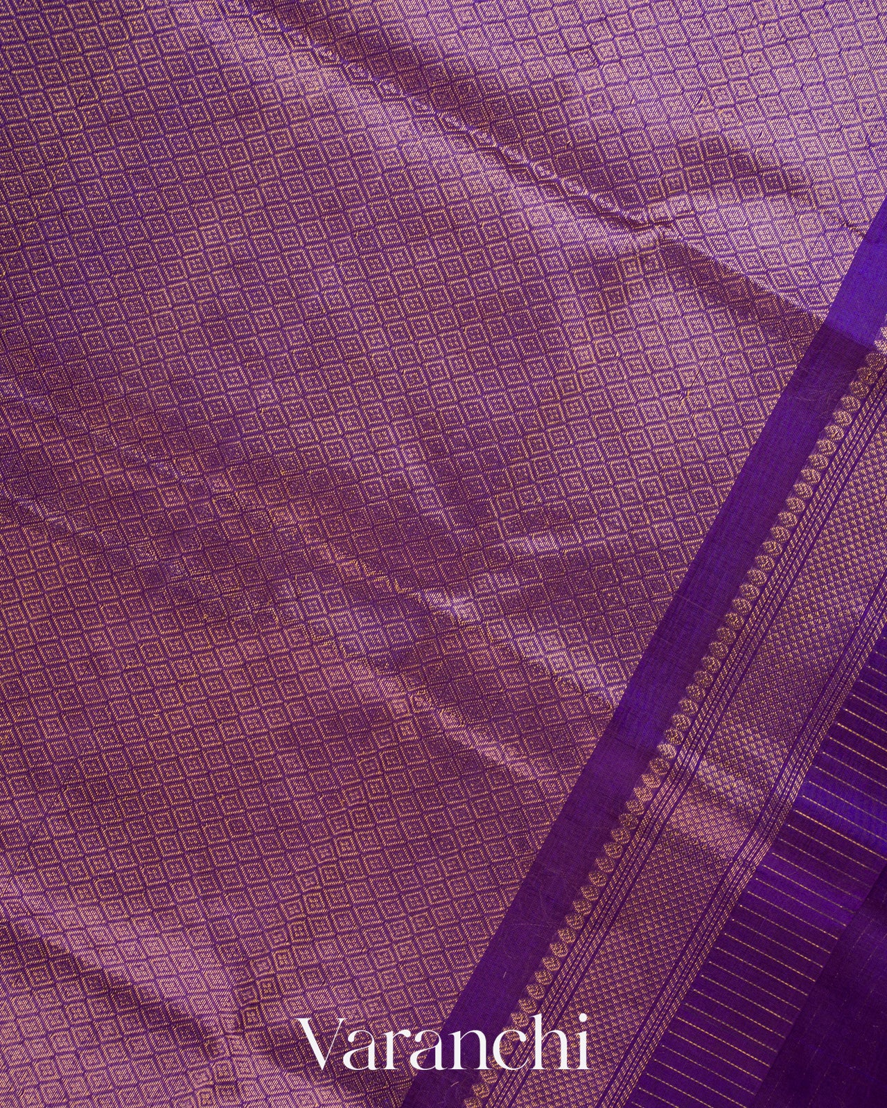 Royal Purple Checkered Pure Kanchipuram Silk Cotton Handloom Saree