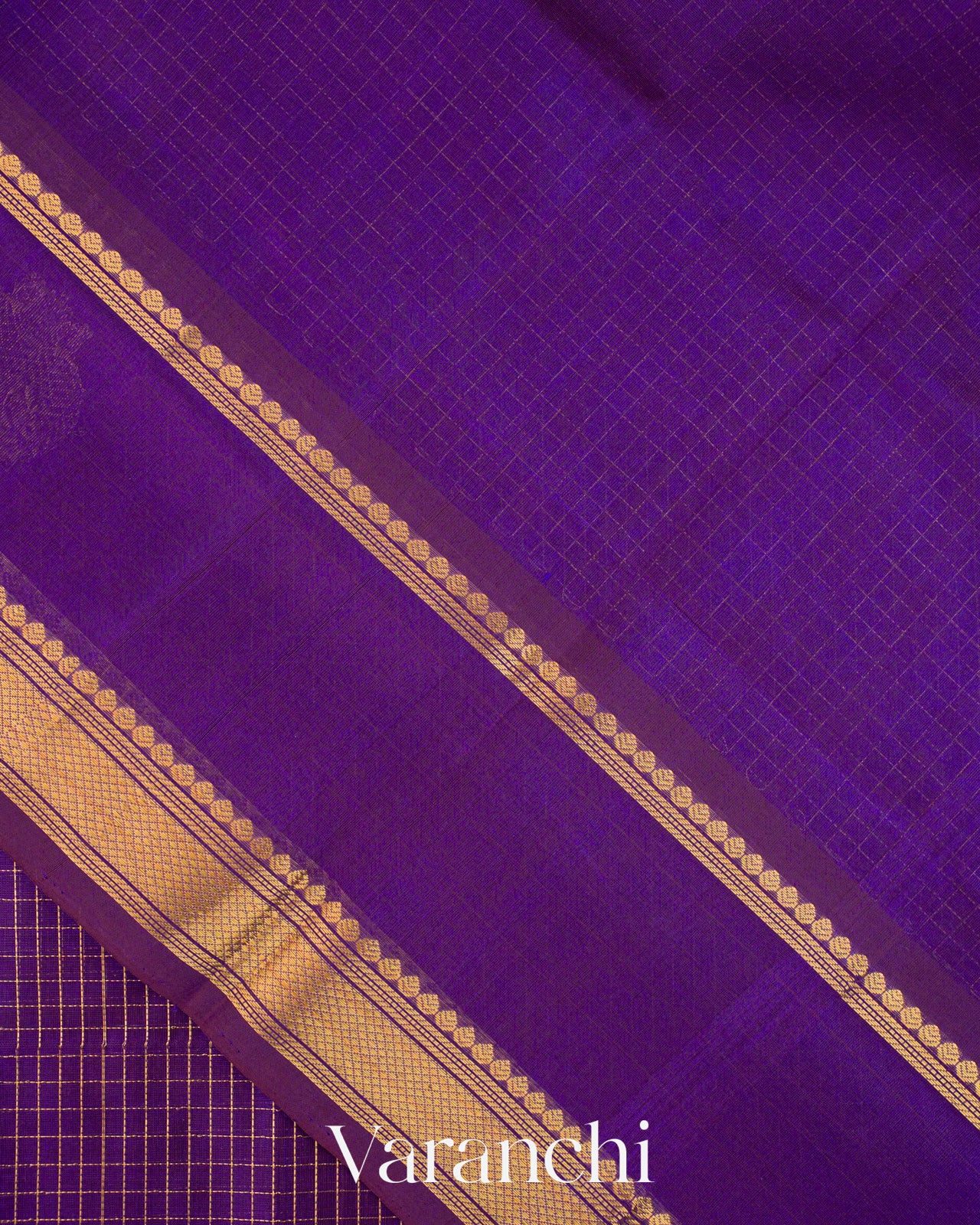 Royal Purple Checkered Pure Kanchipuram Silk Cotton Handloom Saree