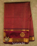 Maroon Checkered Pure Kanchipuram Silk Cotton Handloom Saree