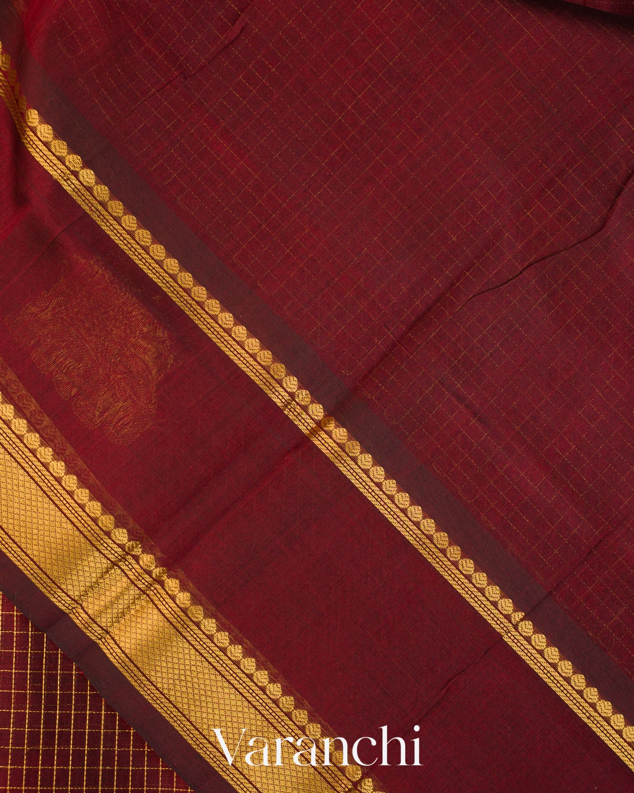 Maroon Checkered Pure Kanchipuram Silk Cotton Handloom Saree